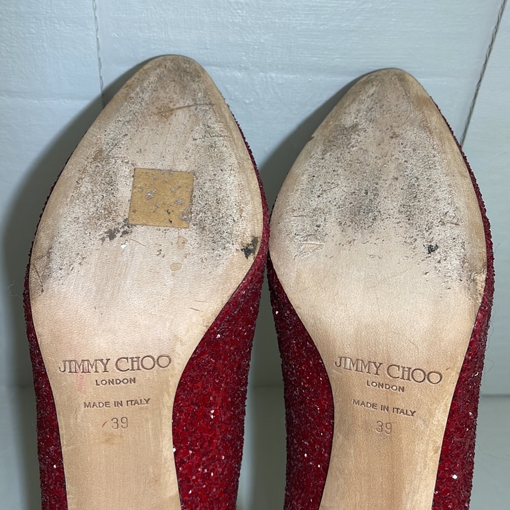 Jimmy Choo Sparkly Ruby Red Shoes With Ruby Paten… - image 7